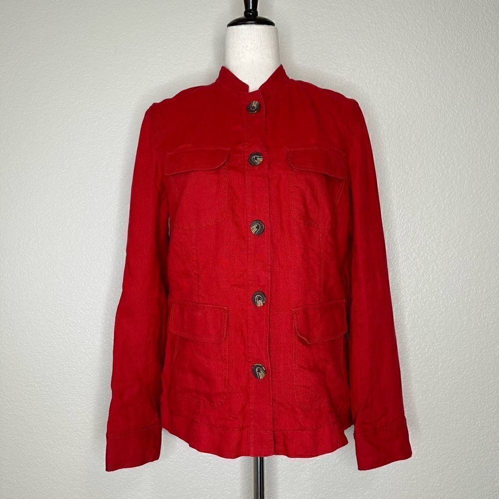 Dana Buchman 100% Linen Red Button Down Jacket Shacket